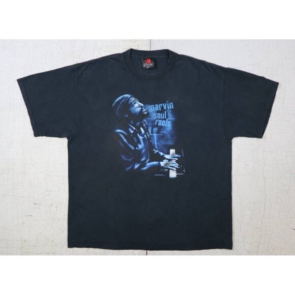Vintage 2005 Marvin Gaye Zion Rootswear Soul Graphic T-Shirt Black XL - Picture 1 of 7